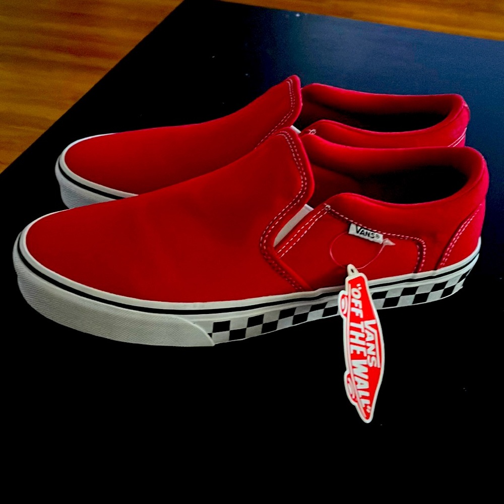 VANS OFF THE WALL ASHER Checker Sidewall Racing Red Sneakers size US 10 Men's